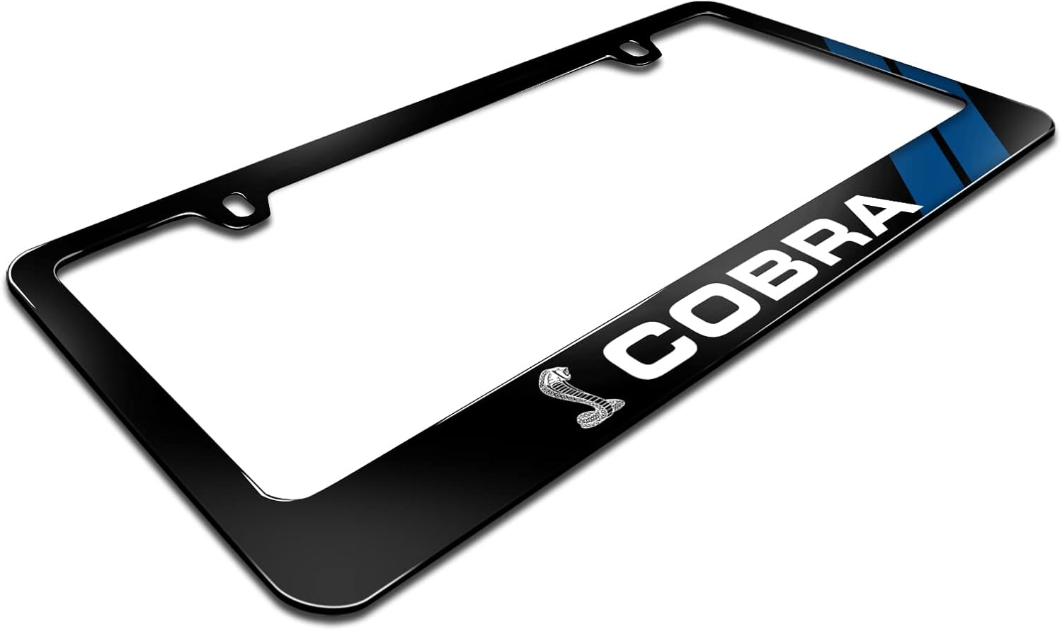 iPick Image Made for Ford Mustang Cobra Blue Stripe Black Metal License Plate Frame