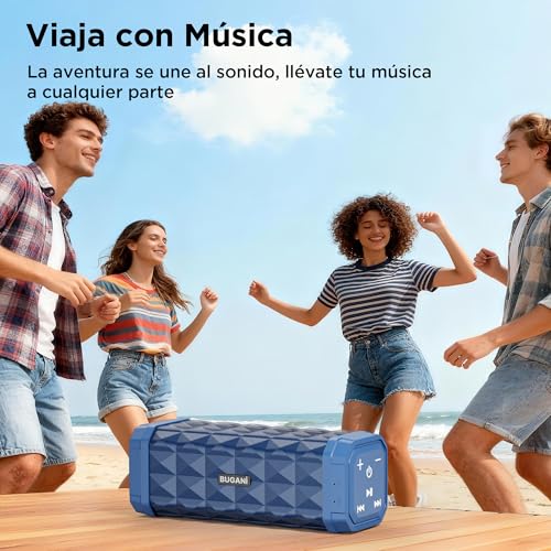 BUGANI Altavoz Bluetooth Portatil 5.4, Altavoz Bluetooth Potente 30W, Altavoces Pequeño, Doble Graves Speaker, 30H Reproducción, IPX5 Impermeable, TWS Emparejamiento, para Exteriores, Fiestas - imagen 4