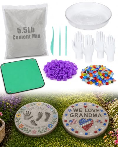 10" Stepping Stones Kit for Kids - Includes Cement Mix, Mosaic Tiles, Concrete Letter Number Molds & Carving Tools, Gloves & Mat, DIY Craft for Outdoor Garden Walkway, 250th Anniversary Decorations