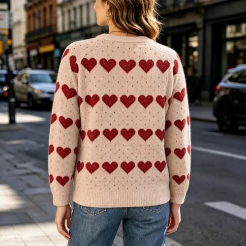 Womens Knit Sweaters 2026 Christmas Sweater Tops Heart Print Pullovers - image 3
