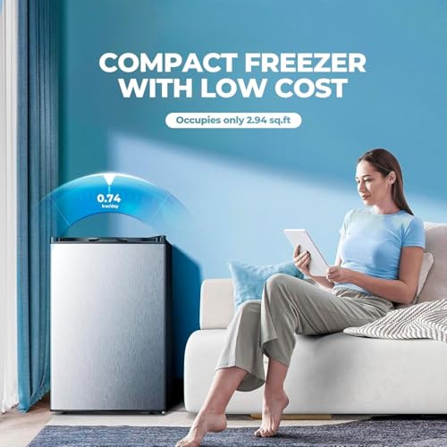 Image of Electactic 3.2 Cu.ft Small Upright Freezer, Mini Freezer with Adjustable Thermostat, Removable Shelves, Reversible Single Door, for Bedroom /Home /Dorms /Apartment, Silver