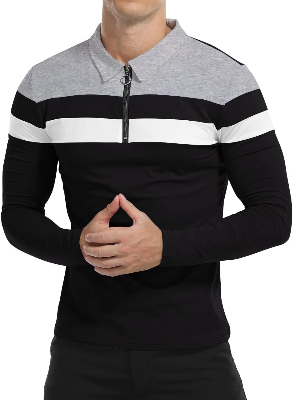 YTD Men's Long Sleeve Polo Shirts Quarter-Zip Casual Slim Fit Lapel Neck Basic Designed Cotton Shirts - Image 4