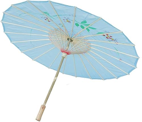 Uteruik Fabric Bamboo Umbrella 21 Dia Flower Printed Umbrella Parasol Woman Parasol Chinese Handmade Fabric Parasol Floral Decorative Accessories