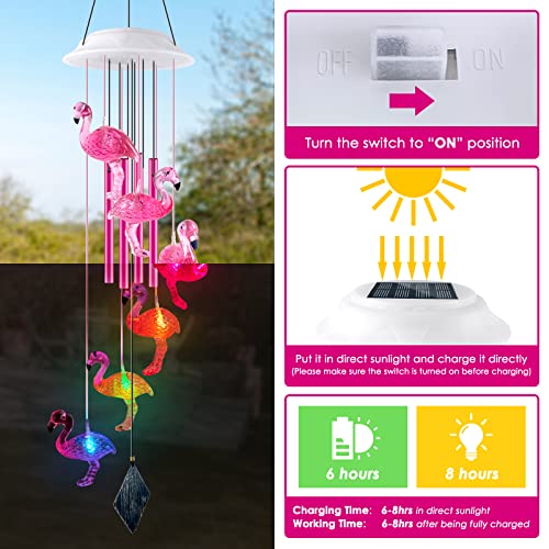 Solar Flamingo Wind Chimes, Flamingo Gifts For Women/Mom/Her, Glowing Top Changing Colors Led Wind Chimes For Outside, Outdoor Decoration Light For Garden Yard(Pink)… #TOP2