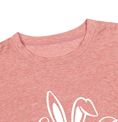 Image of Women Happy Easter T Shirt Bunny Rabbit Graphic T-Shirt Funny Letter Printed Shirts Short Sleeve Tops