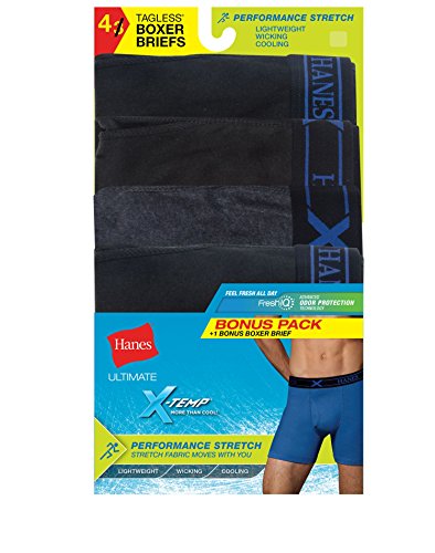 Hanes Men's Ultimate X-Temp Black/Grey Boxer Briefs - 4 Pack, Black/Gray, Medium