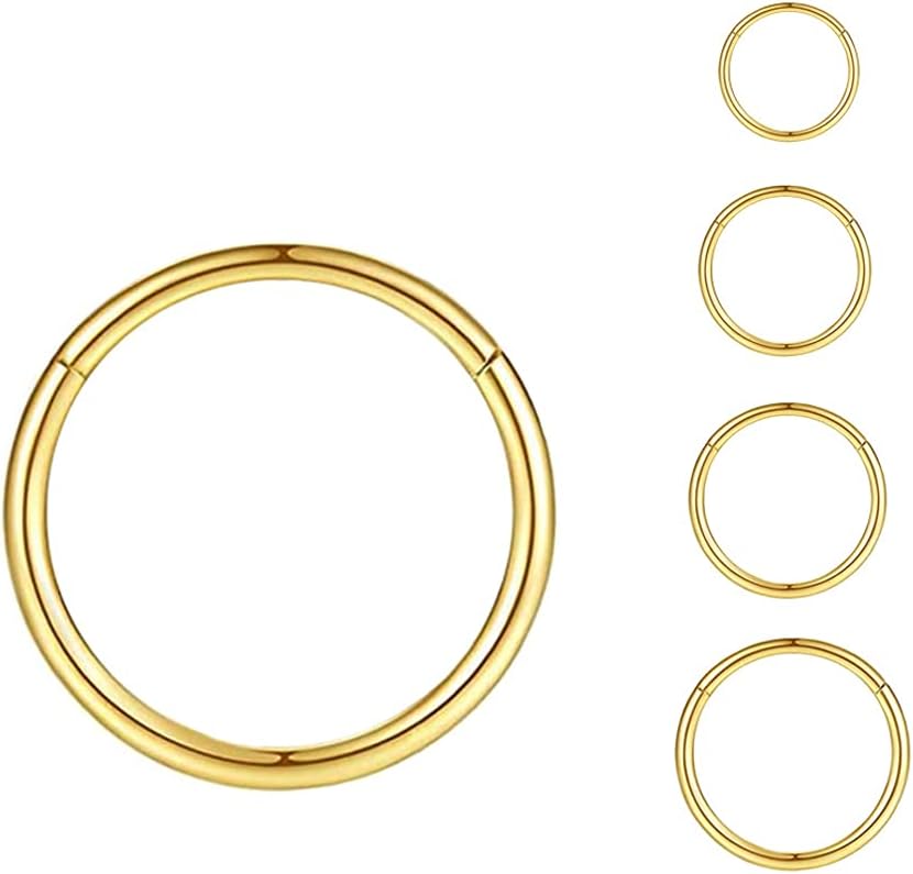 16G 18G 20G Surgical Stainless Steel Hinged Nose Ring Hoop Clicker Septum Cartilage Helix Daith Tragus Hoop Earrings Gold -Silver-Rose Gold-Black 6mm 8mm 10mm 12mm Hypoallergenic Body Piercing Hoop for Women Men
