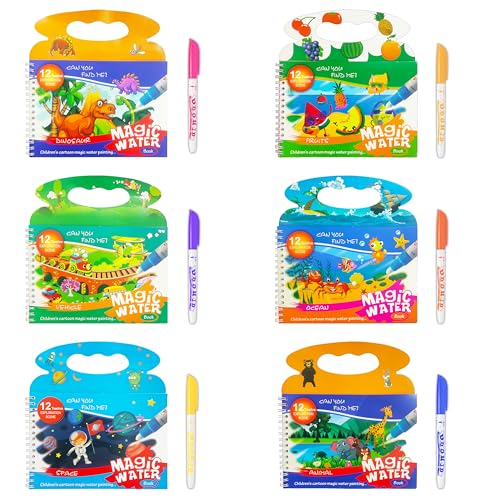 Image of VGRASSP Pack of 6 Magic Water Coloring Book Toy for Kids - Reusable Quick Dry Doodle Book - Birthday Return Gift for Boys and Girls - Color and Design As Per Stock