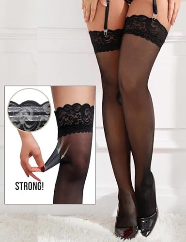 comeondear Strapsgürtel mit Strümpfe Damen Sexy Breit Strapsen Dessous Set mit Nylonstrümpfe Schwarz Strümpfe für Strumpfhalter Strumpfhosen Overknees Stockings Strapshalter mit String,M-L