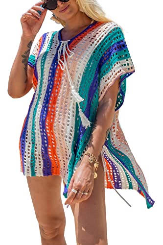 YOUKD T-Shirt au Crochet pour Femme Boho Tunic Tops Summer Beach Cover Up Dress Taille Unique Cover