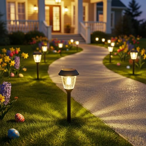 XMCOSY+ Solar Lights Pathway Outdoor - 2 LED Modes 10/25 LM Solar Powered Yard Garden Lighting, Waterproof IP65 Glass Stainless Steel Landscape Lights for Driveway Walkway Sidewalk Decor (Wa