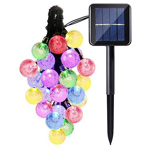 Icicle Solar String Lights Outdoor, 20ft 30 LED Solar Bubble...