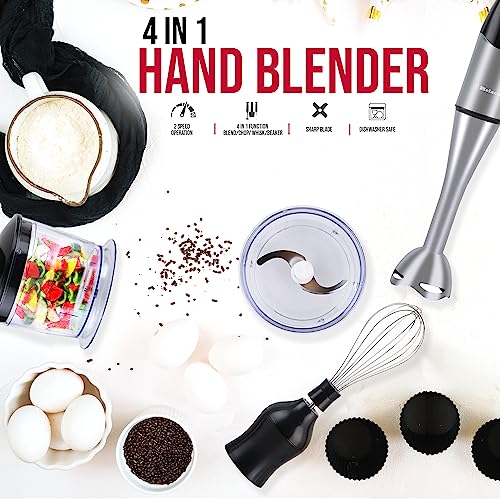 Belaco Hand Blender Mixer 4in1 Processor Chopper Mixer Bowl Egg Whisk & Beaker 800W DC motor 600ml chopper bowl 500ml beaker - Image 4