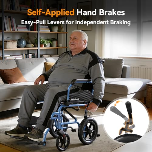 Image of Lightweight Transport Wheelchair for Adults, Supports 300 lbs, Foldable & Portable, for Seniors, Elderly and Disabled (Blue)
