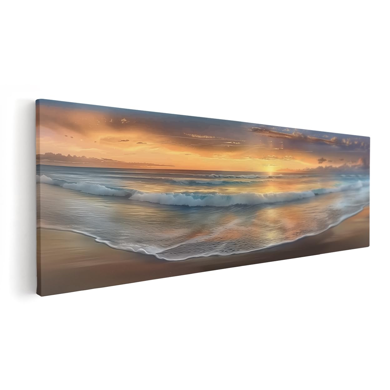 Artaza Leinwand Bilder Sonnenuntergang Meer - 90x30 cm - Wanddeko Strand - Wandbilder Ozean - Deko Wohnzimmer