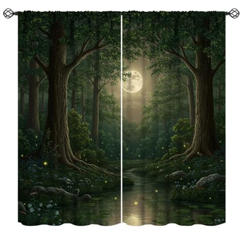 Nsbul Fantasy Forest Blackout Curtains, Vintage Moonlit Enchanted Woodland Magical