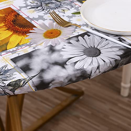 Round Vinyl Fitted Tablecloth With Flannel Backing Elastic Edge Design Table Cover Waterproof Oil-Proof Pvc Table Cloth Stain-Resistant Wipeable For Round Table #TOP2