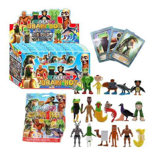 Set di 24 Italian Brainrot Carte & Brainrot Figurine Album, Italian Brainrot Toys, Animali Brainroot Tung Tung Tung Sahur Figure Tralalelo Tralala Action Figure, Comprende 24 Figurine, 72 carte (#01)