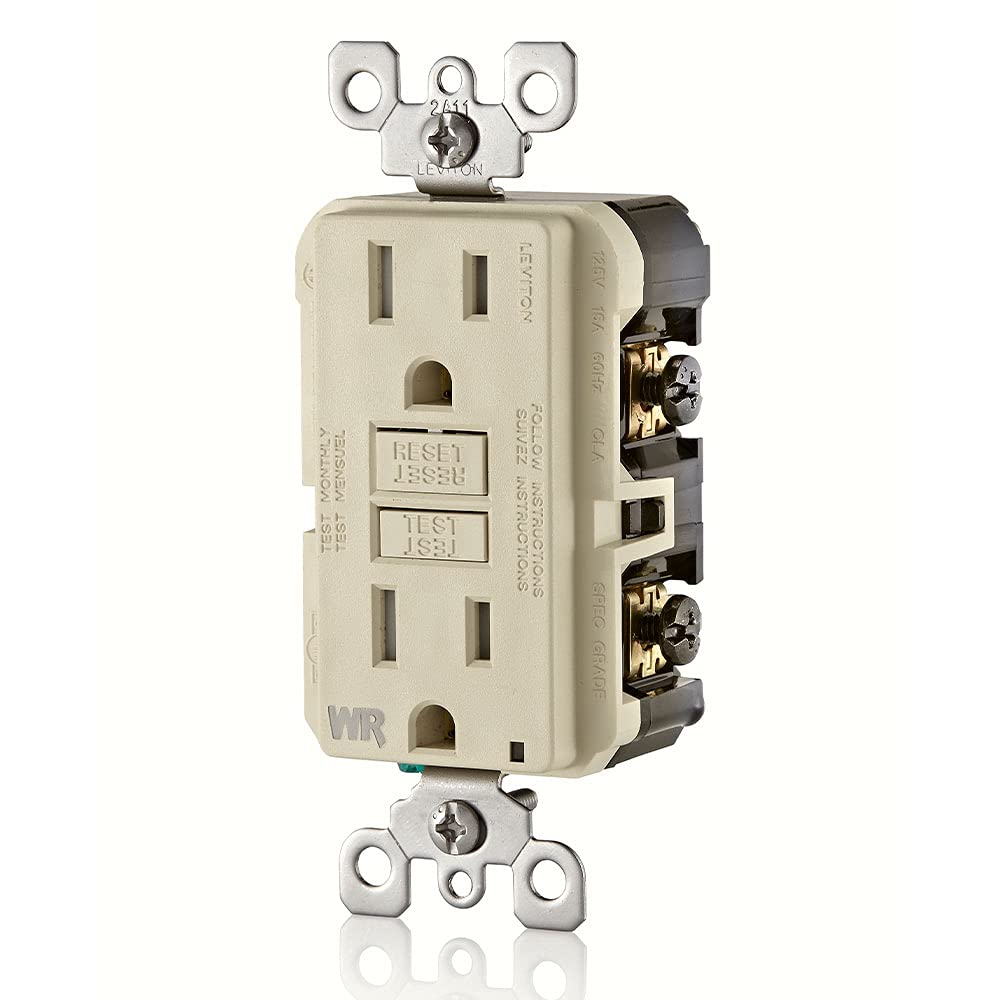 Leviton Weather-Resistant Outlet, 15 Amp, Self Test, Tamper-Resistant with LED Indicator Light, Outdoor Locations, GFCI, Light Almond