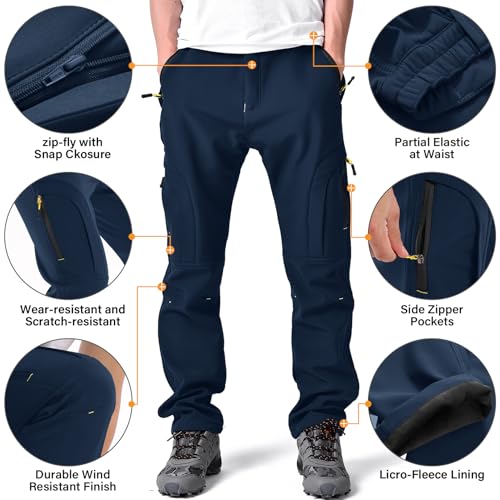 Toomett Men's hiking Snow Pants Skiing Winter Insulated Fleece lined Outdoor Water Repellent camping,walking,fishing3