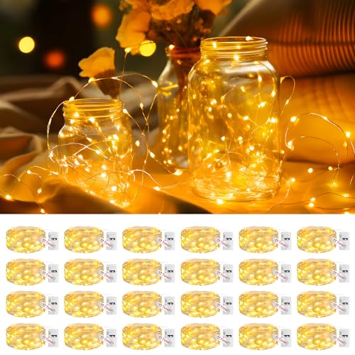 Litogo Lot De 8 Guirlandes Lumineuses à Piles Avec Minuteur - 3 M - 30 LED - Étanche - Fil De Cuivre - Guirlande Lumineuse à Piles (pile AA) - Pour Décoration