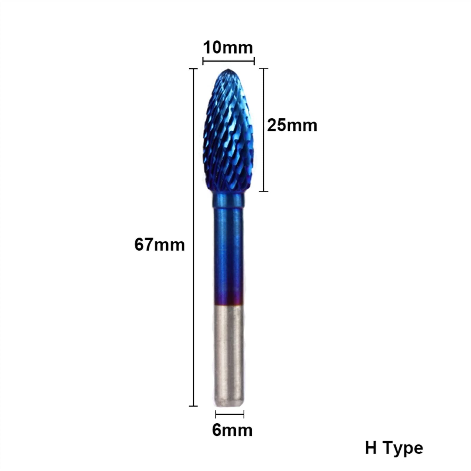 6x10mm Tungsten Carbide Rotary Burss Super Blue Coated Double Cut Rotary File 1Pcs(1pc H Type)