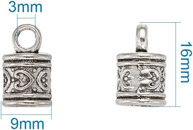KISSITTY 100-Piece Antique Silver Heart Pattern Carved Column Cord Ends 6.5mm Inner Diameter Tibetan Style Necklace Bracelet End Caps (16x9mm)