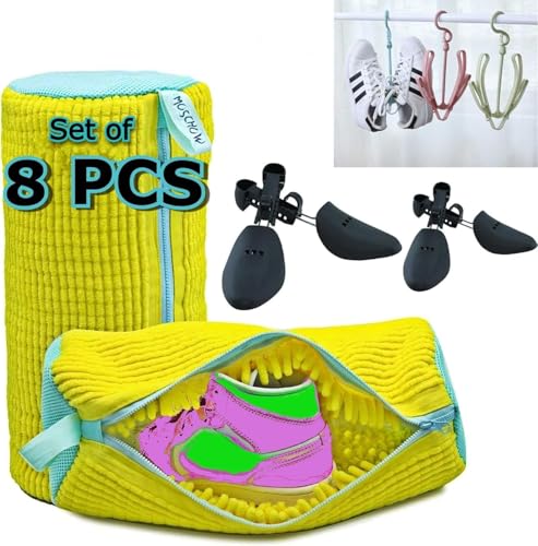 Shoe Washing Machine Bag (8-PCS Complete Set Easy Washing & Drying), unbloo Reusable Shoe Cleaning Bag – Sneaker, Running & Tennis Shoes, Unstain Cleaner Kit, 360° Deep Clean Laundry Bag for Washer