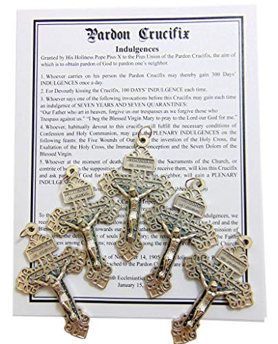 Pardon Crucifix Pendant with Biography Card Metal Cross Lot of 5
