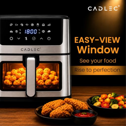 Image of Cadlec AirPulse 2100W Digital Air Fryer | 360 Rapid Air Circulation, 12 Preset Menus, Touch Control Panel, 8L Non-Stick Basket, Low Oil Cooking, 2-Year Warranty, Silver