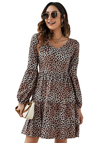 HAUSPROFI Damen Kleid Elegant Strickkleid V-Ausschnitt Boho Kleid Langarm...