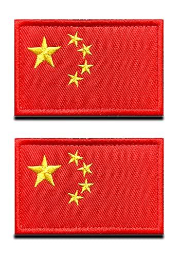 2 Stück China Chinesisch Flagge Annähen Patch mit Verschluss zum Kleidung Taschen Rucksack Uniform Jean Jacke Weste H&egeschirr Militär Taktisch Draussen Reisen Uniform