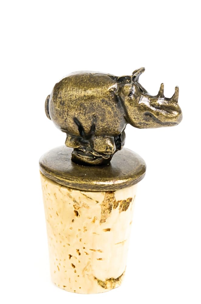 African Brass Rhino Wine Bottle Stopper