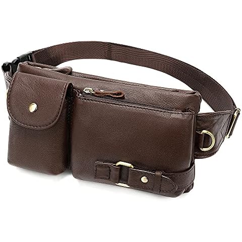 Men Fanny Pack PU Leather Crossbody Shoulder Bag Chest Bag Waist Bag Pack with Adjustable Strap-Coffee Cover