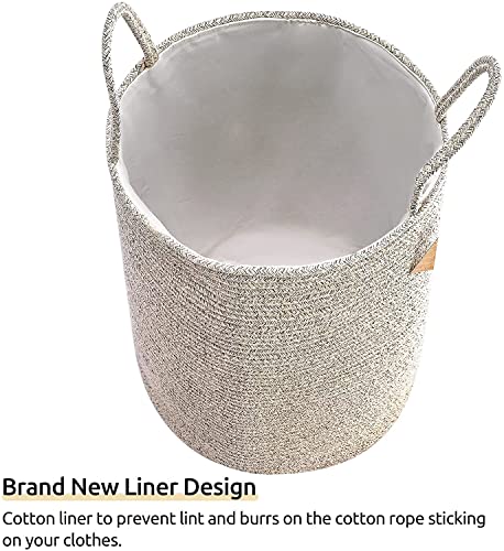 60L Woven Cotton Rope Hamper, Collapsible Laundry Basket With Handles, Tall Blanket Storage Bin For Clothes, Towels, Toys In Bedroom, Living Room, Nursery, Dorm - Brown #TOP2