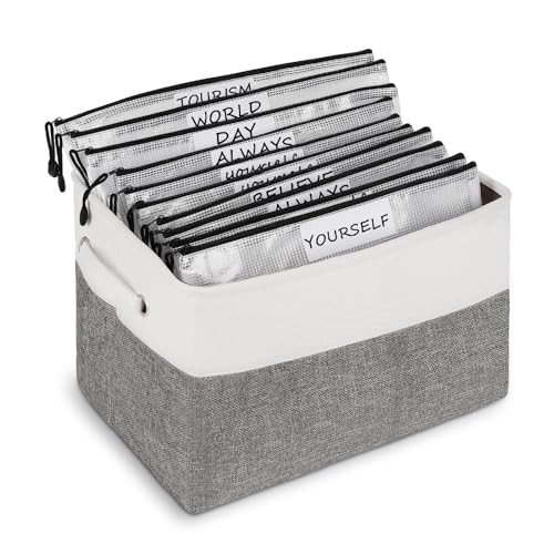 Board Game Storage Containers with 10PCS Zipper Bags, DIY Stickers and Adhesive, Board Game Organizers and Storage Bags for Board Games, Puzzles, Toys, Video Game, Craft Office Supplies (Gray)