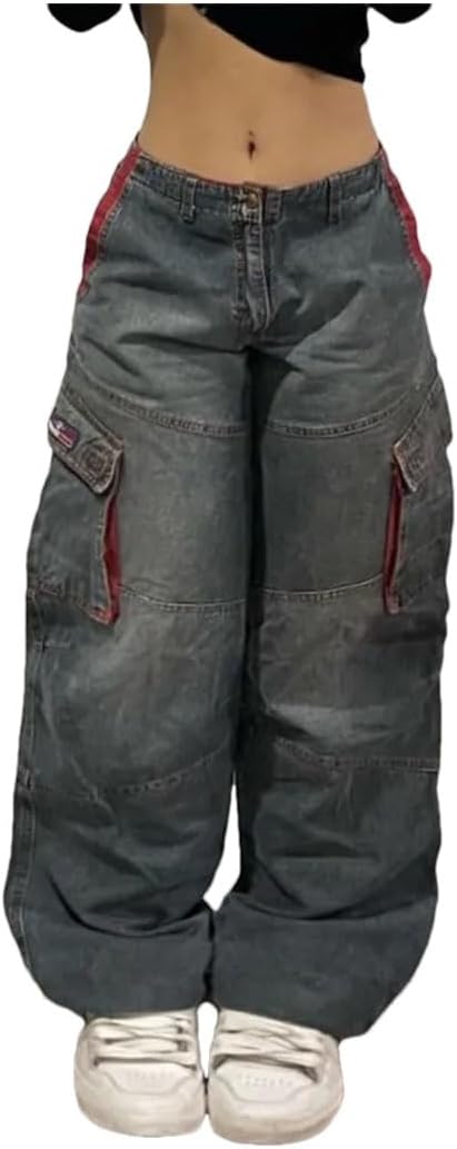 Streetwear Fashion New Multi-Pocket Washed Baggy Jeans Men and Women Y2k Hip-Hop Harajuku Casual Gothic High Waist Wide Trouser 1-1 L