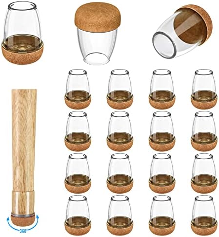 16 Pack Chair Leg Floor Protectors for Hardwood Floors, Round Rubber Furniture Sliders, 360°Felt Pad Bottom Wrapped Thickening Silicone Furniture Legs Caps Covers(Round,Clear-Brown-S)
