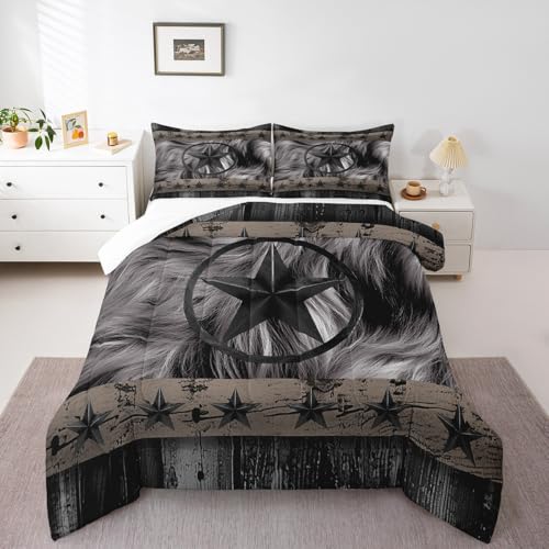 Image of Feelyou Black Western Texas Star Comforter Set Twin Size, Cowboy Bedding Set for Kids Boys Girls Teens Rustic Texas Star Comforter Wild West Cowboy Duvet Set Bed Set 2Pcs