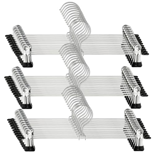 MAKTSAM 30 Pack Stainless Steel Trouser Hangers with Non-Slip Clips, 28.5cm Adjustable Skirt Hanger for Wardrobe Organisation and Clothing Store Display