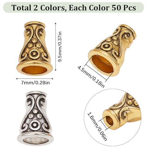 SUNNYCLUE 1 BOX 100PCS 10mm Cone Bead End Caps Flower Tassel Bead Alloy Tibetan Vintage Metal Gold Silver Tube Loose Spcacer Bead Bulk for jewellery Making Charms Diy Bracelet Necklace Crafts Supplies - Image 2