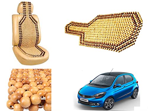 Image of Car Bead Seat Wooden Beads Cushion Cover Pad for Tata Tiago 2019, Acupressure Sitting Seat Cover | Cream Color - Pack of 1