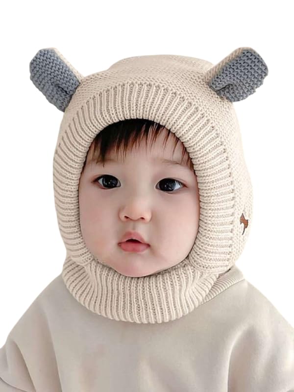 topibaaz Kids Winter Beanie Monkey Fur Fleece Cap Hood with Cute Pom Pom Multi Use Woolen Bear Balaclava Neck Warmer Scarf Casual Cap Hat for Girls & Boys (Age 2 to 8 Yrs)-picture-52