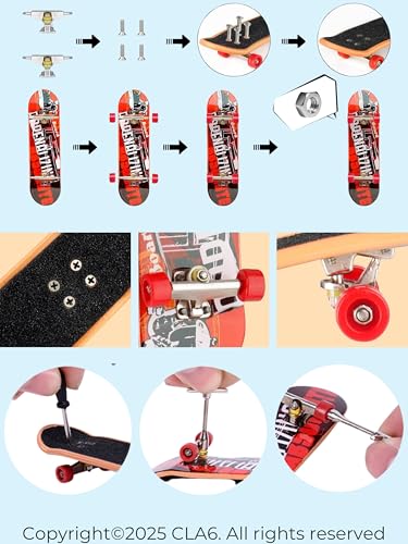 Image of CLA6 Fingerboard Kit | Complimentary Tools, Extra Wheels and Screws | Durable ABS Deck for Rough Use | Safe Sandpaper Grip Tape | Lightweight Non-Bearing Wheels |