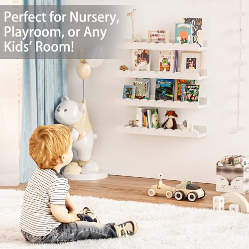 Nursery Book Shelves for Wall ,4-Pack Floating Kids Bookshelf for Bedroom, Nursery and Playroom - Wall Mounted, Space Saving, Easy to Install, Holds Multiple Books - Ideal for Children’s Room Storage - Image 4