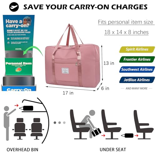 Image of Travel Duffel Bag, for Spirit Airlines Personal Item Bag 18x14x8 Carry on Luggage Bag, A-Pink, 17 inchL X 6 inchW X 13 inchH, Carry on Travel Bag