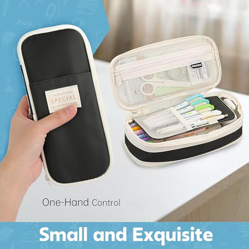 Image of PUPTILY Pencil Case, Large Capacity Aesthetic Pencil Cases with Durable Zipper, Big Stationery Pencil Pouch for Women & Men, Adults Portable Storage Organizer Bag for College, office, Travel (Black)