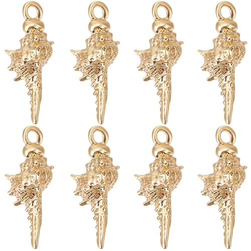 Beebeecraft 1 Box 20Pcs Spiral Shell Charms 18K Gold Plated Brass Ocean Animals Pendant Charms with Hole for Summer Ocean Wind Theme DIY Jewelry Making