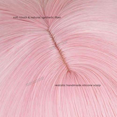 Image of Mado-ka Cosplay Wig Short Light Pink Anime Ponytail Wig with Bangs | Pastel Pink Wigs Cute Lolita Magic-Girl Wig Synthetic Hair for Women Halloween Party Costumes