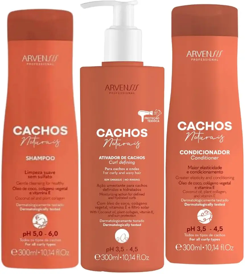Kit Arvensis Cachos Naturais Ondulados e Cacheados Shampoo + Condicionador + Ativador 300ml